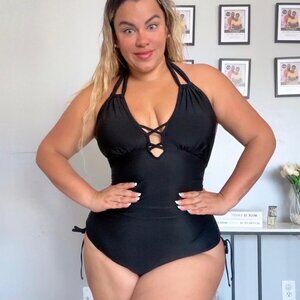 Aqua Eve Women's Plus Size One Piece Swimsuits Tummy Control Sexy Halter Bathing